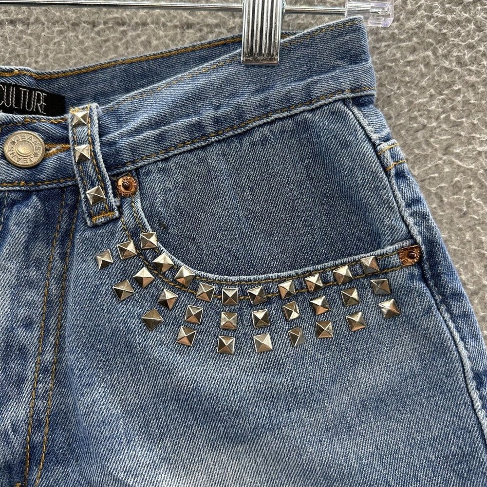 Love Culture Shorts Junior's Medium Blue Denim Distressed Studded Shorts Size M - Picture 6 of 16